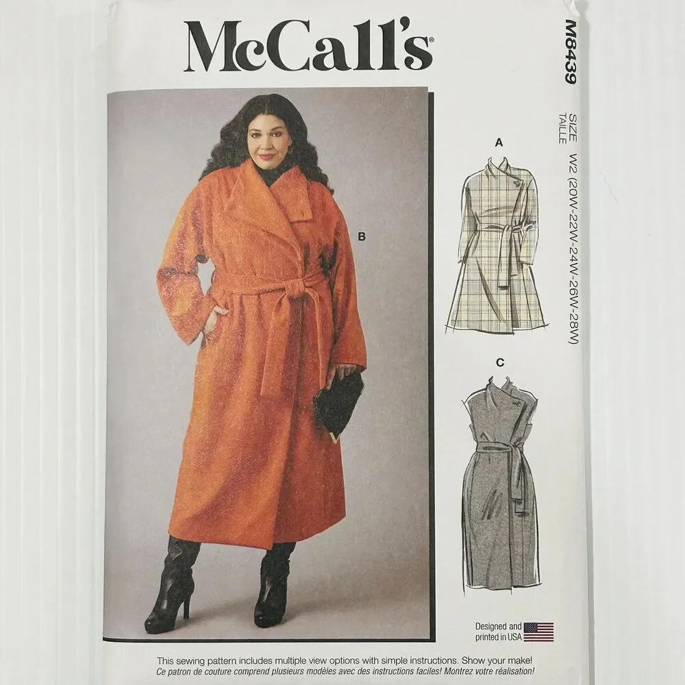 McCall's Sewing Pattern M8436 Womens Plus Size Jacket Coat Vest w Belt 20W-28W